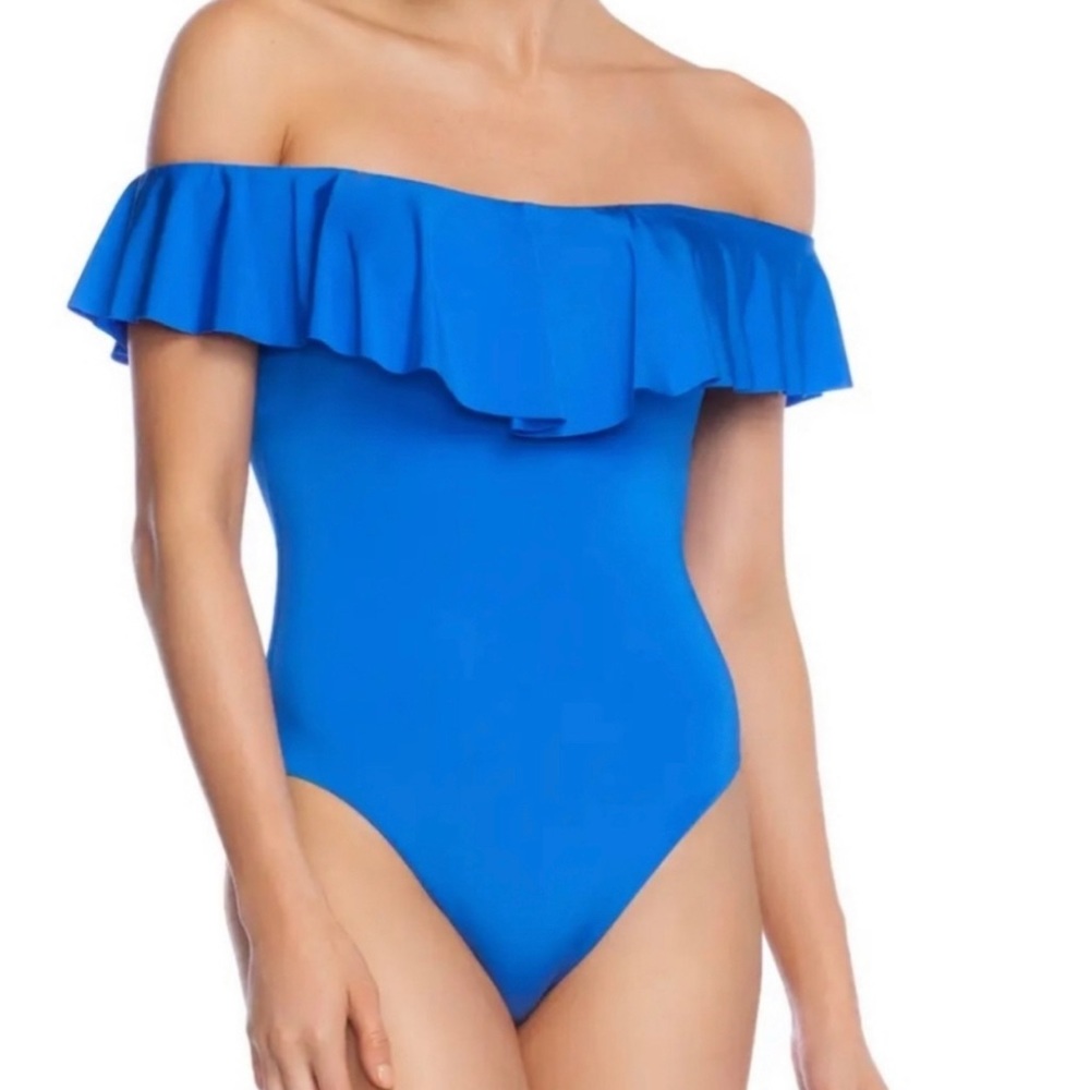 Trina Turk Key Solids Ruffle Sapphire Blue One Piece Swimsuit | Size 8